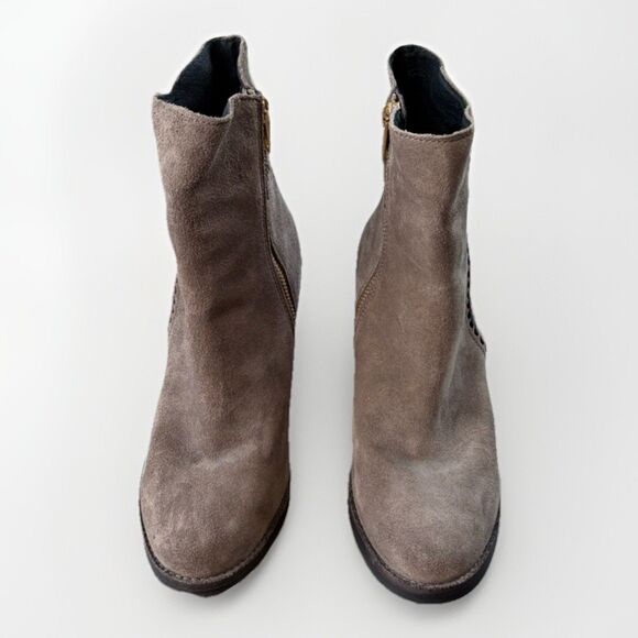 UGG Fraise Whipstitch Boots Size 7.5 Brown Suede Zip Block Heel - Picture 3 of 8